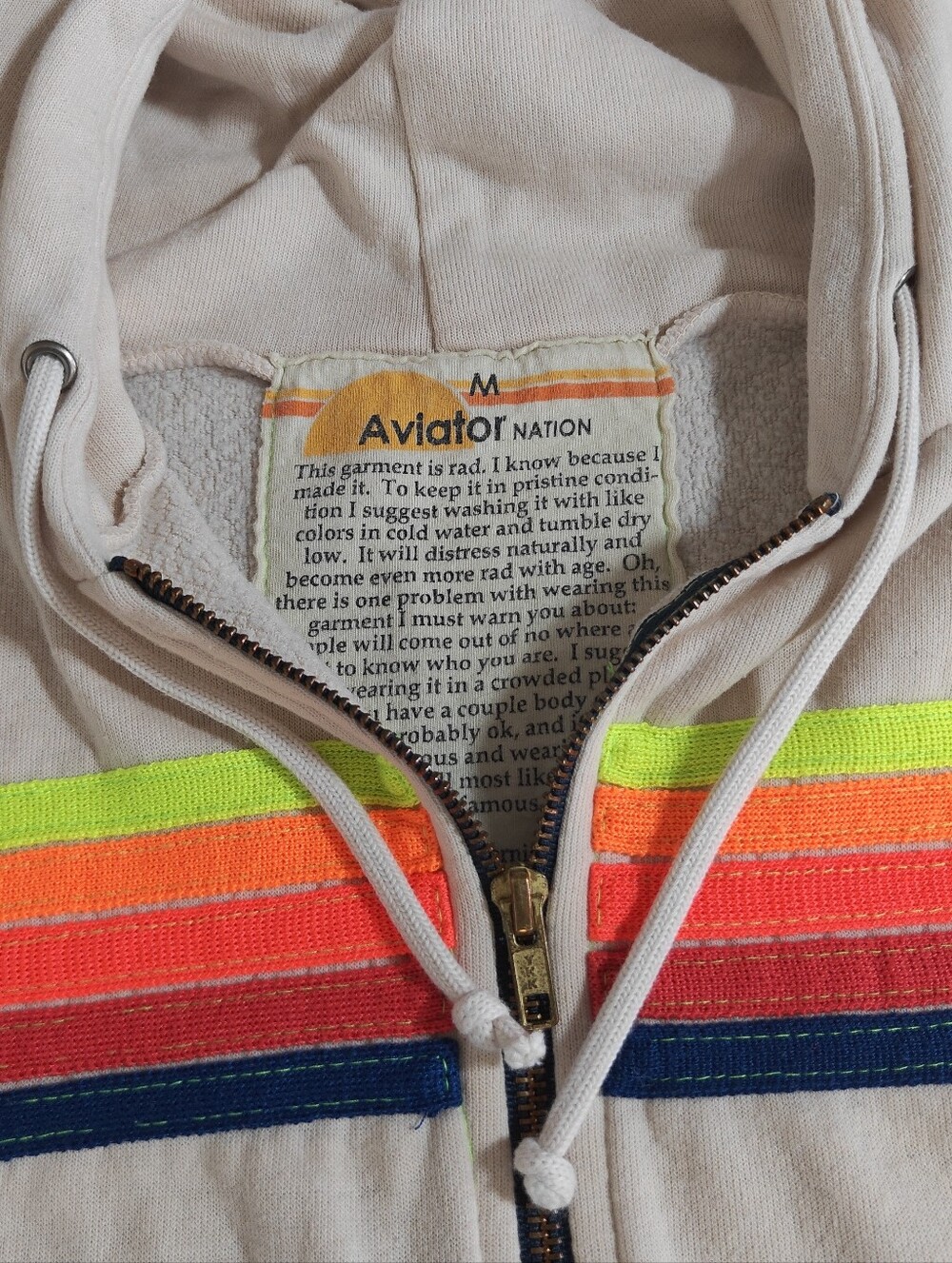 Aviator Nation 5 Stripe Zip Up Hoodie Size M - Picture 5 of 7